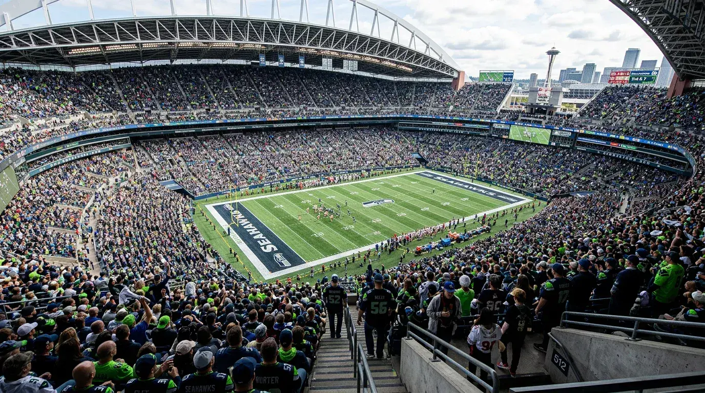 NFL stadium crowd showing home-field advantage data points